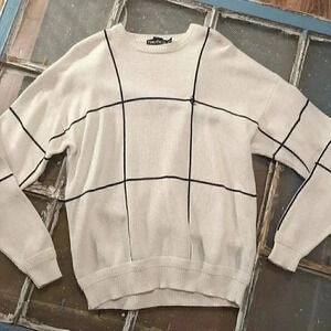 Vintage Nautica Men's Sweater Size M White with Blue Stripes